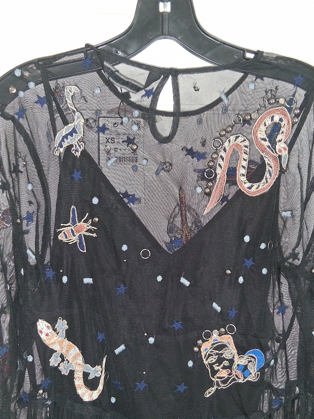 Zara Astrological Animal Black Embroidered‎ Sheer Long-Sleeve Midi Dress - Picture 3 of 7